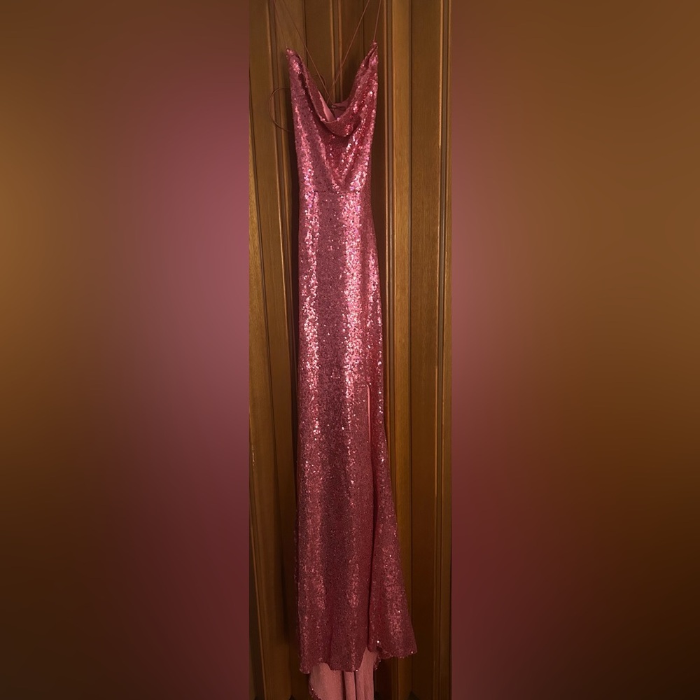 Pink sequenced prom dress